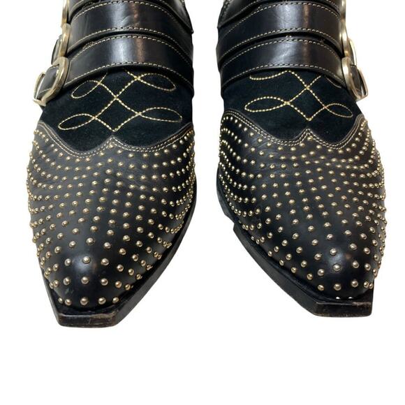 Anine Bing Penny Leather Studded Buckle Pointed Toe Ankle Boots Black Size 8 - Picture 3 of 10